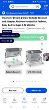 Ingenuity Dream  Grow Bedside Baby Bassinet 2-Mode Crib 0-12 Months, Adjustable