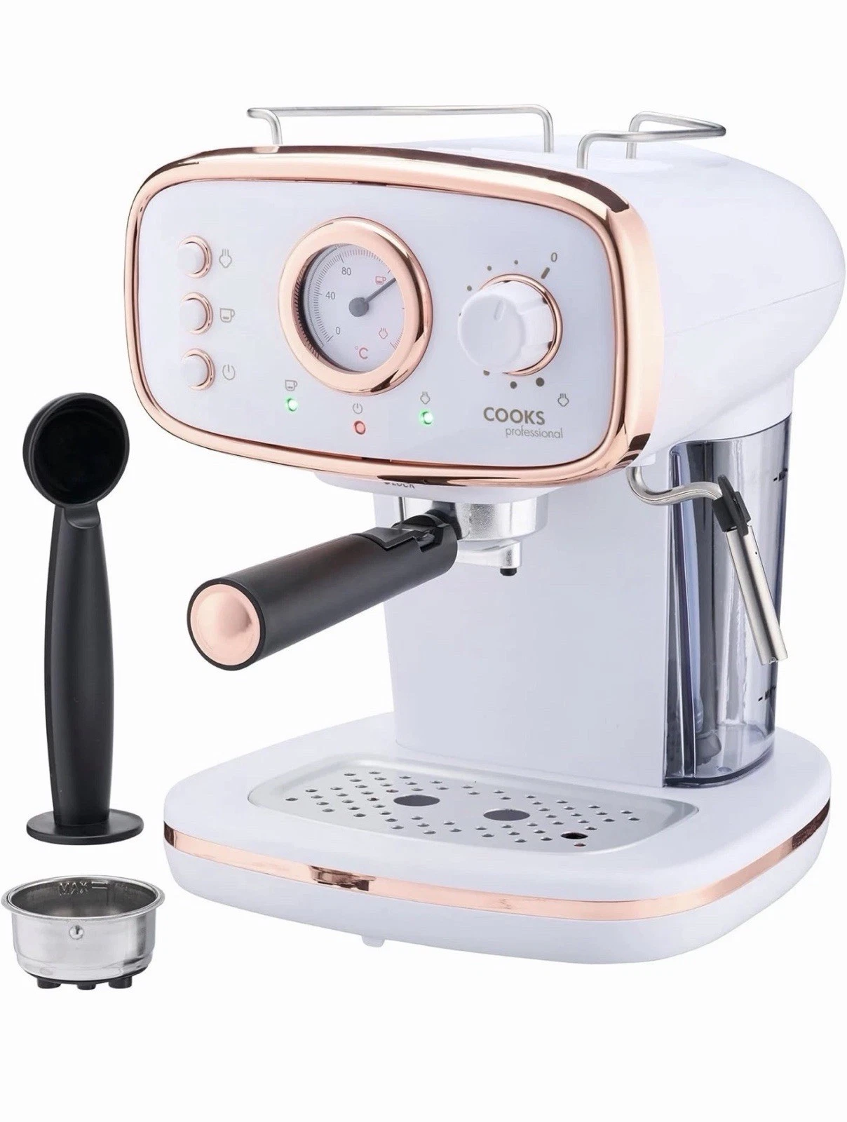 Retro Espresso Coffee Machine 15 Bar with Steam Frothing Wand White & Copper