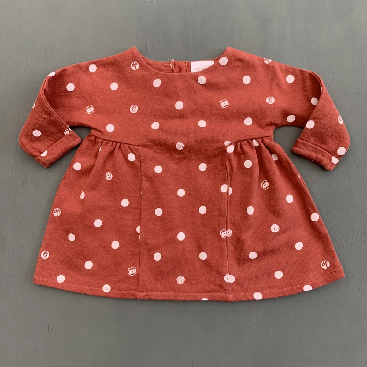 Lovely Baby Girls NEXT Burnt Orange Spotty Sweatshirt Dress 3 6