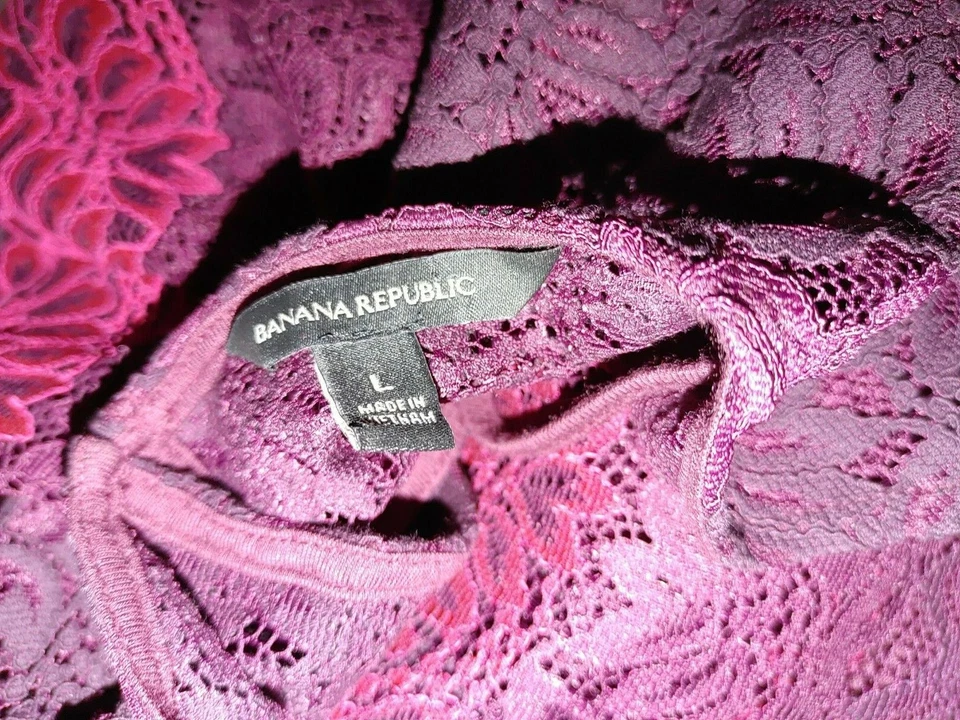 6705) BANANA REPUBLIC Blusa Jersey Grande L Encaje Con Tejido Tanque Cami Púrpura  Foto 2 de 4