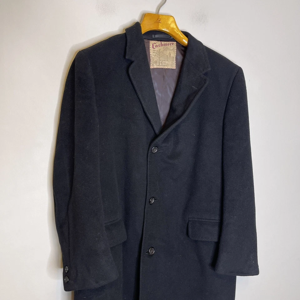 Vintage 60s Neiman Marcus Black Cashmere Overcoat Size 42 Men's Luxurious Style - Image 3 of 4