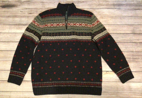 Lauren Ralph Lauren Black Multi Color Knit Wool ¼ zip Fair Isle Sweater Large - Picture 6 of 9