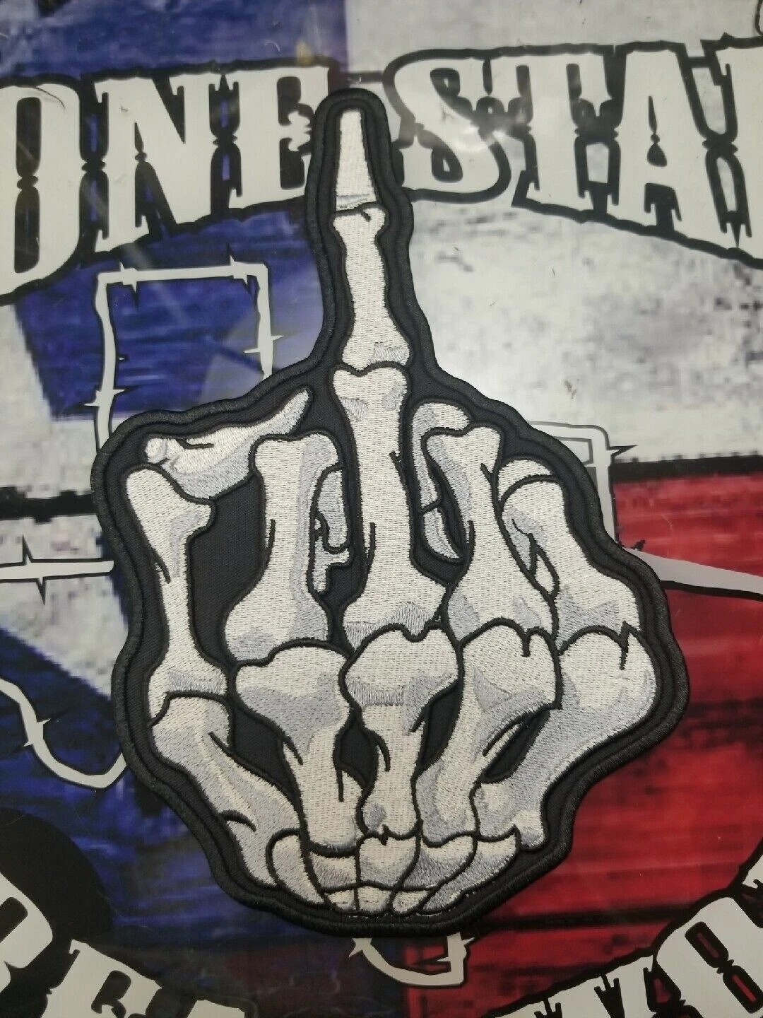 LARGE EMBROIDERED SKELETON MIDDLE FINGER PATCH (LAST ONE)***