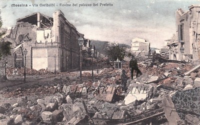 MESSINA: Via Garibaldi - ruins of the Prefect's Palace 1909