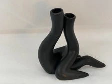 Ceramic Bud Vases Set of 2, Modern Funky Black Flower Vases for Decor, Unique