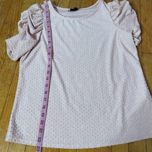 W5 Concepts Pink Swiss Dot Puff Ruched Sleeve Top Medium - Picture 3 of 6