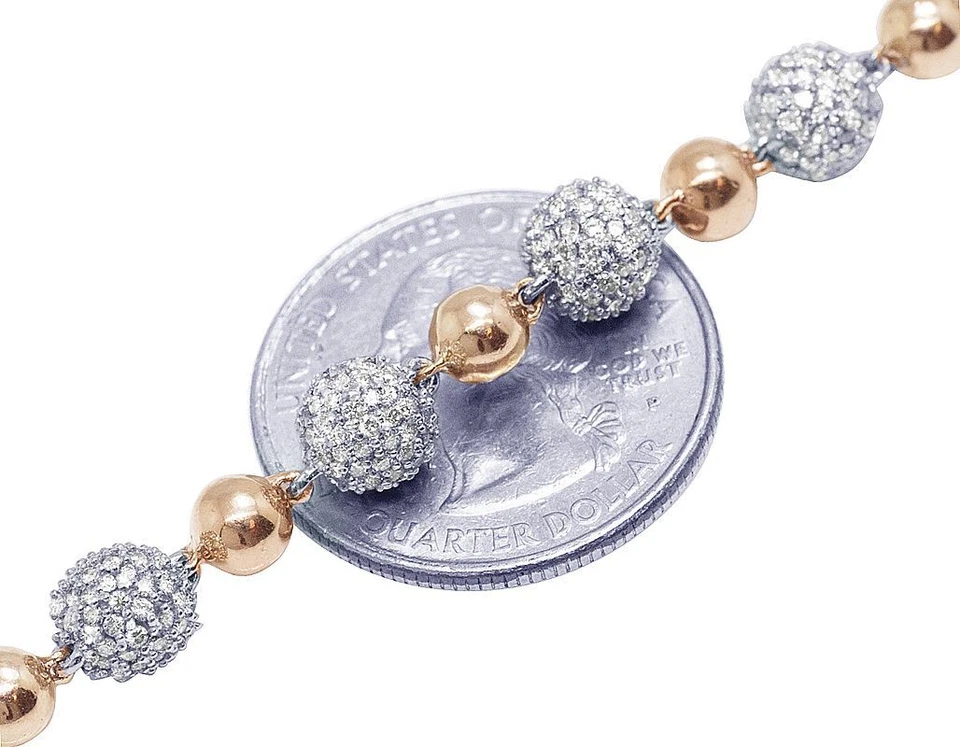 Beaded Balls 8 1/20 CT Real Diamond Encrusted Bracelet Gold  7MM  8" - Image 4 of 4