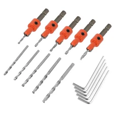 5x Counter Sink Drill Bit 1/4" Hex Shank 5x Hex Wrench 5x Replaceable Drill Bits
