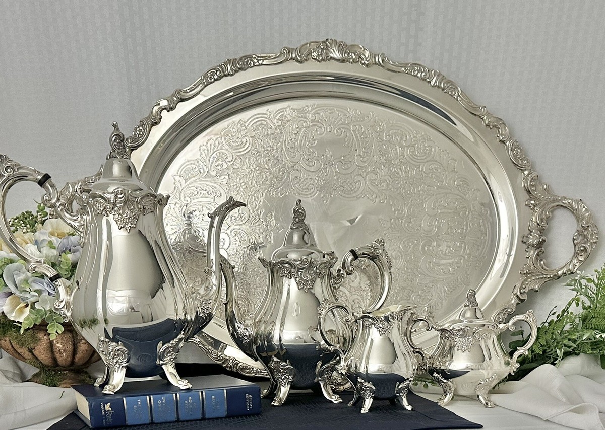 Wallace Silver Baroque Silver Plate Tea and Coffee Service