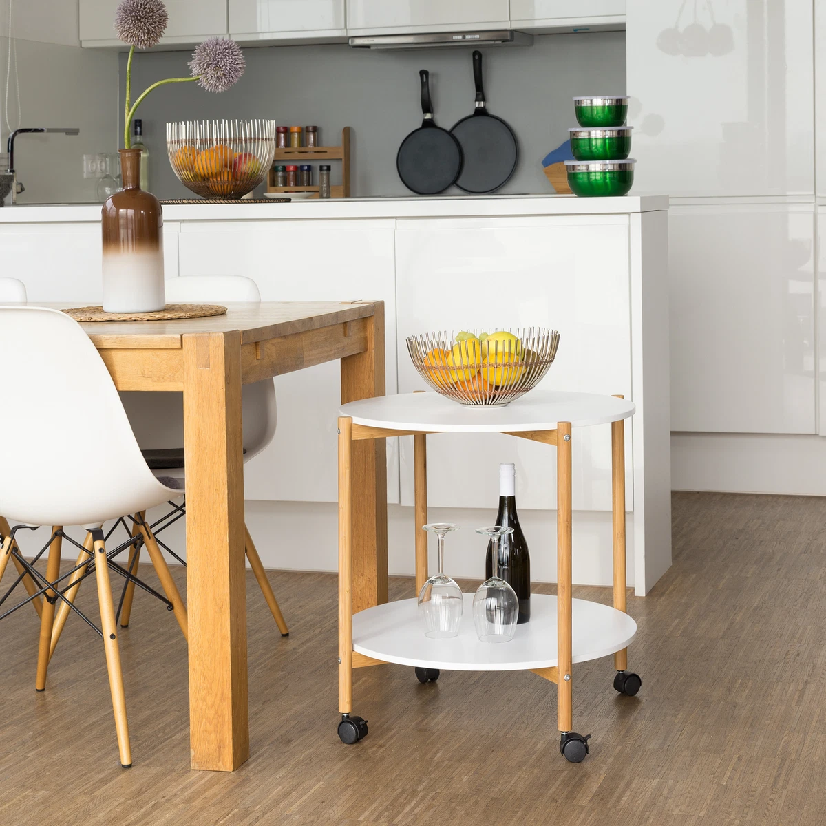 Side table outlet on castors