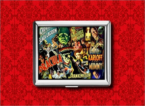 DRACULA FRANKENSTEIN HORROR MOVIE VINTAGE WALLET CARD CIGARETTE ID IPOD CASE - 第 1/5 張圖片