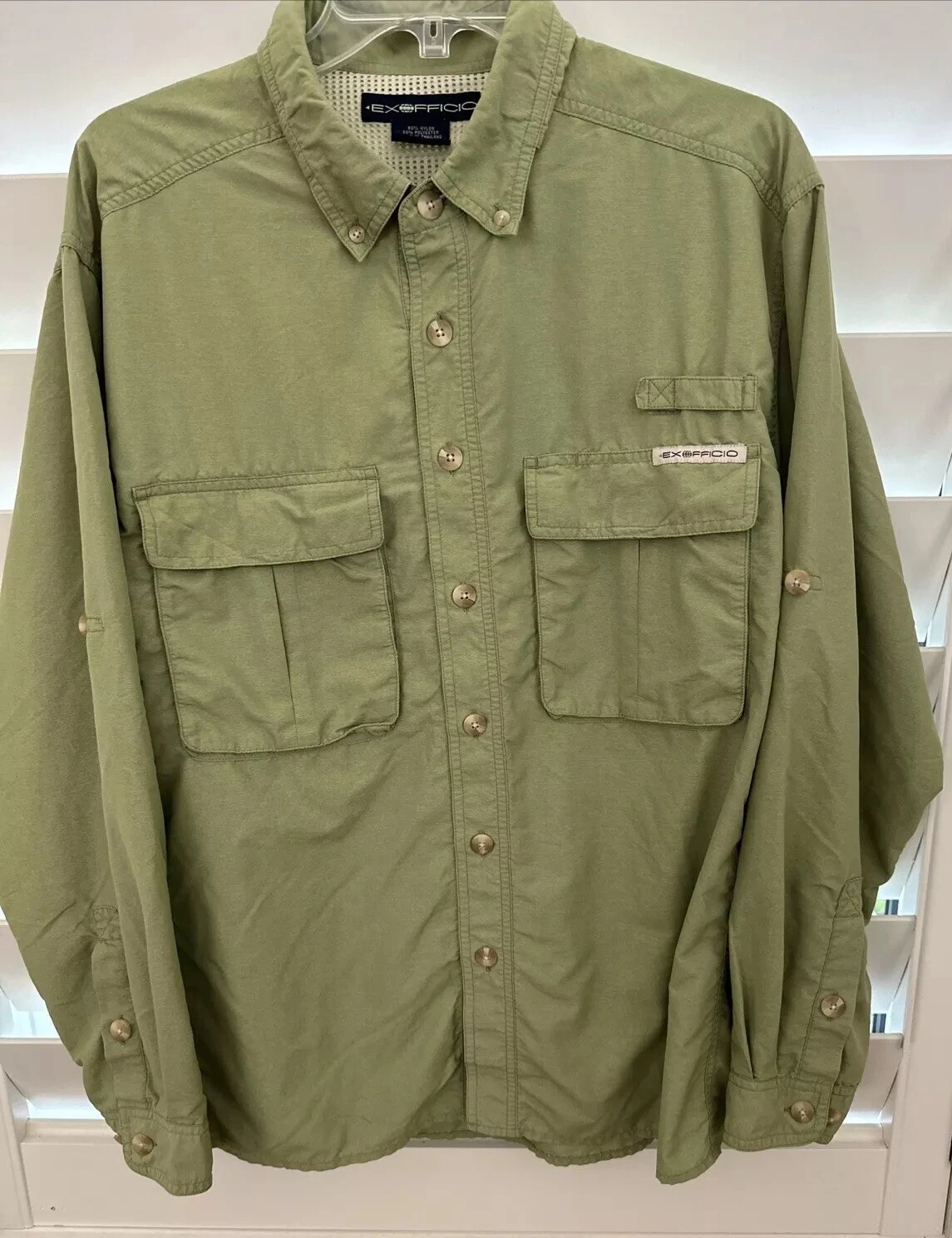 Exofficio Men’s Fishing Hiking Shirt MEDIUM Long Sleeve Pockets Quick Dry Green