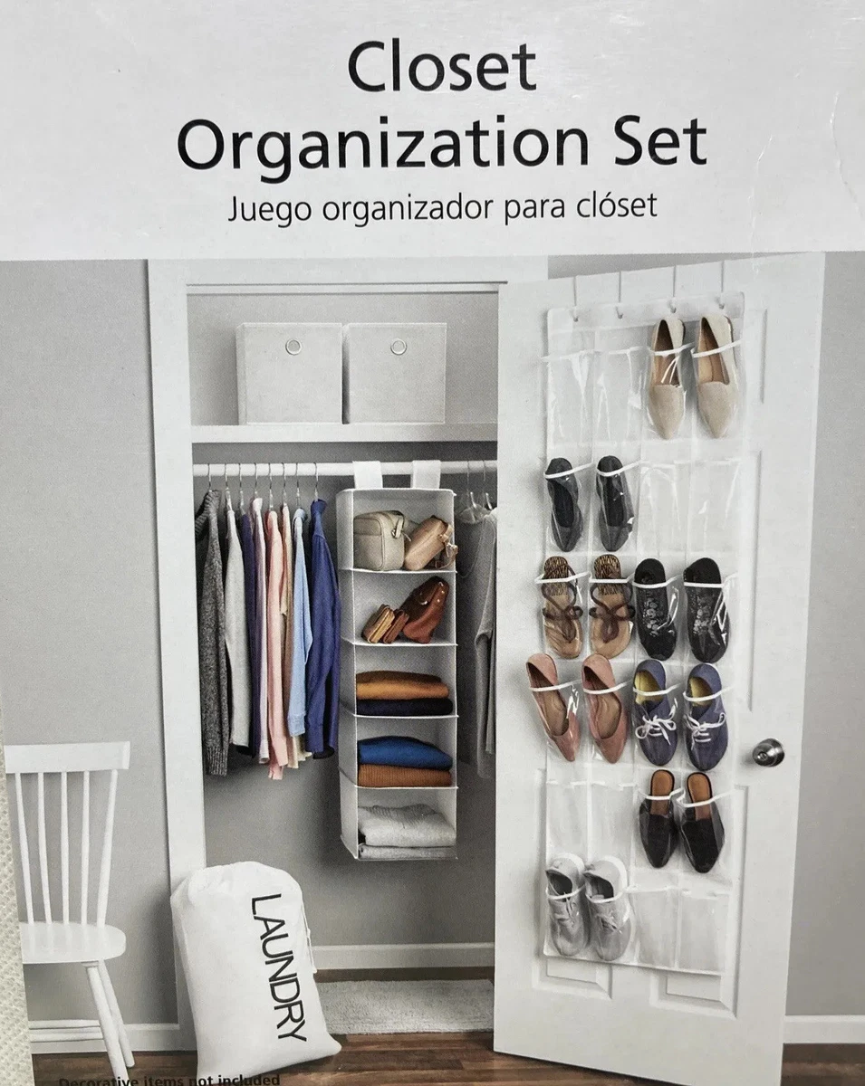 WHITE Closet Organizer Set 5 Pc Walmart Bins Shoes Laundry Bags Hang Shelf