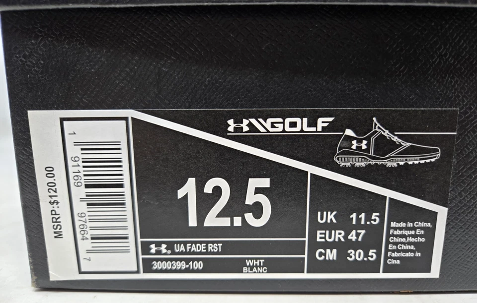 Zapatos de golf Under Armour UA Fade RST blancos - talla 12,5 EE. UU. CON caja para hombre Foto 3 de 4