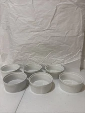 Set of 6 Pier 1 Imports 5 Inch White Ceramic Ramekins Bakeware Ovenware