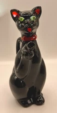 Shafford Black Cat Redware Oil Vinegar Cruet Decanter Hand Painted 1950s Japan