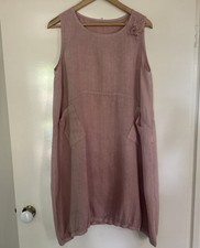 Made In Italy Size M/L DRESS 100% Linen Dusty Pink Scoop Neck Sleeveless Pockets