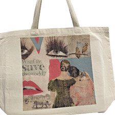 Canvas Tote Bag Mixed Media Collage Art Print Reusable Shopper Bag