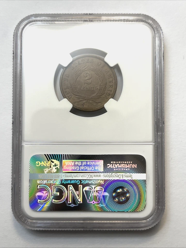 Rare 1865/1865 Repunch Date Variety FS-1302 Two cent piece NGC MS-61 BN BROWN - Image 4 of 4