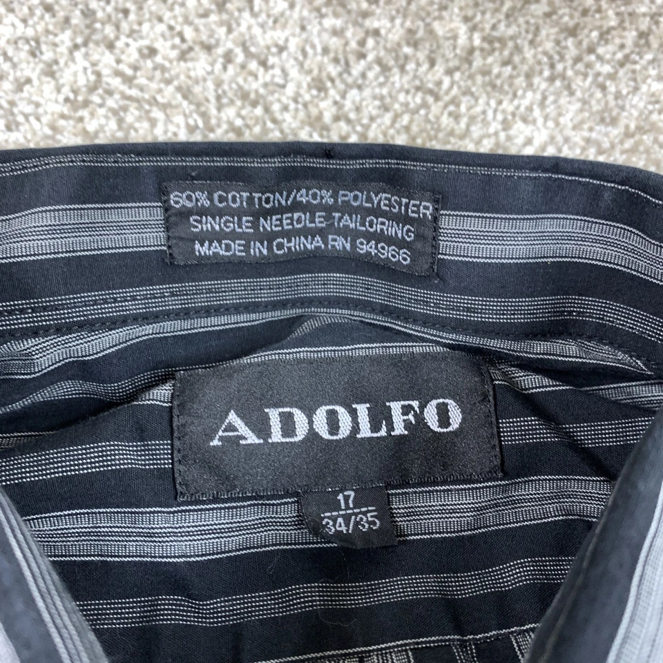 Camisa Adolfo Abotonada Hombre 17 34/35 Negra Gris Rayas Manga Larga Foto 3 de 4