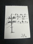 ACEO Original Art, Tiny Art, ATC Card Ink Sketch Signed Crows On Electric Wire — photo 2