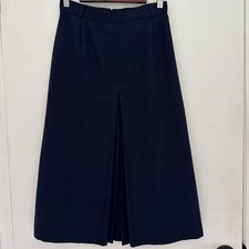 VTG 70s 80s A-Line Navy High-Waisted Inverted Pleats Skirt 100 Wool Lined USA
