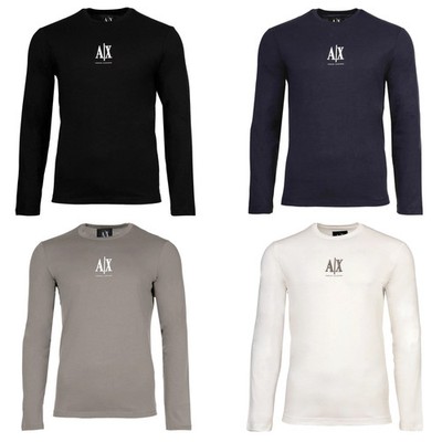 A|X ARMANI EXCHANGE Men's Long Sleeve Shirt - Long Sleeve, Crew Neck, Logo, Cotton...