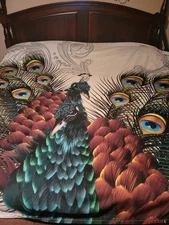 Full/Queen Size Flat Top Sheet Oeko-Tex /Peacock/ Bird Bedding Chic Fabric 89x96