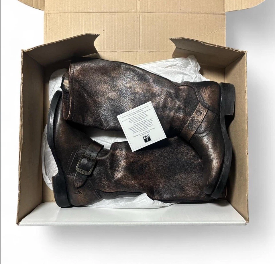Botas desleixadas FRYE Veronica tamanho 6 Bnz couro bronze estilo 76605 - Imagem 2 de 4