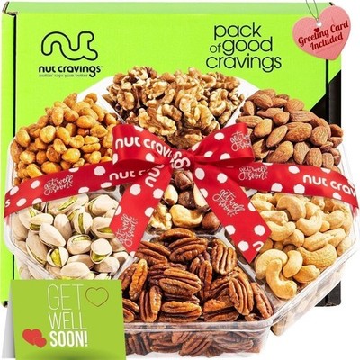 Nut Cravings - 7 Variety Nut Gift Box 16Oz Red Ribboned Tray Healthy Snacks (1P)