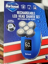 Barbasol Rechargeable LCD Head Shaver Set ~ Stainless Steel Blades ~ Wet & Dry