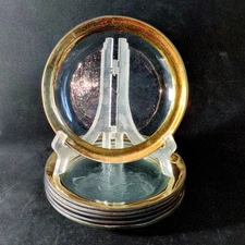 ANNIEGLASS ROMAN ANTIQUE GOLD APPETIZER PLATES, 24K Gold Rim, 6 1/4”, 6PCS