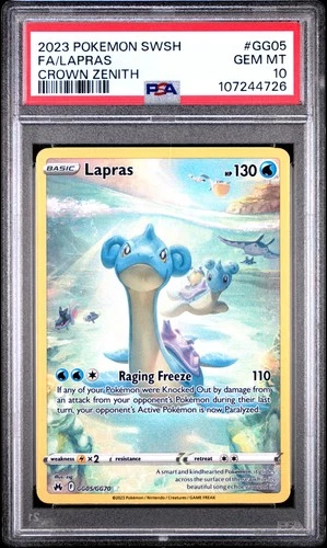 2023 POKEMON SWORD & SHIELD CROWN ZENITH #GG05 FULL ART/LAPRAS PSA 10