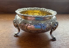 Antique Sterling Silver Open Salt – Tripod Feet – Floral Chased – Birmingham