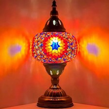 Handmade Stained Glass Mosaic Table Lamp Light Turkish Moroccan W/Bulb Included 