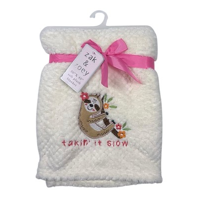 ZAK & ZOEY GIRLS - BLANKET PLUSH - TAKIN' IT SLOW Sloth BABY TODDLER CRIB Flower