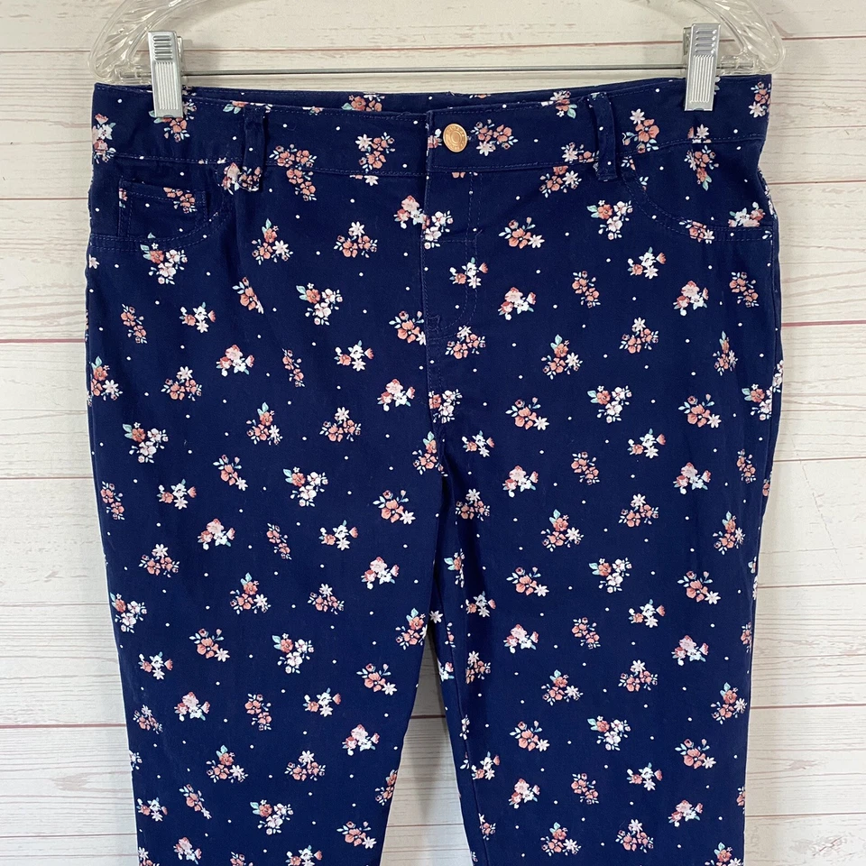 Route 66 Girls Ankle Crop Floral Print Pants XL 14 1/2-16 1/2 Blue Pink Stretch  - Image 2 of 4