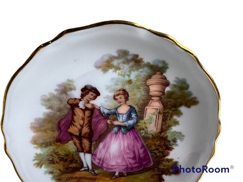 Vtg Limoges France 4" Small Trinket Dish Victorian Couple Courting Display Plate - Picture 2 of 5
