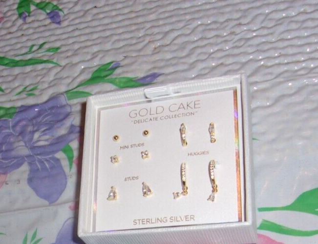 GOLD CAKE STERLING SILVER Gold Tone STUD EARRINGS 5 PAIR NEW IN BOX eBay