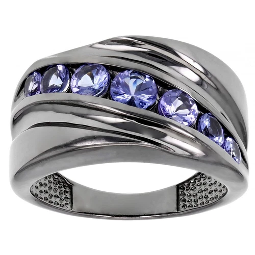1.30 Ctw Lab Created Tanzanite 14K Black Gold Over Solitaire Band Ring For Men's