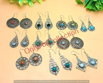Sunstone & Mix Gemstone 925 Sterling Silver Plated Wholesale Lot Hook Earrings - Image 1 of 3