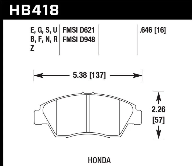 Pastillas de freno delanteras Hawk HB418N.646 HP Plus para Honda Civic del Sol 1993-2015 Fit Foto 4 de 4