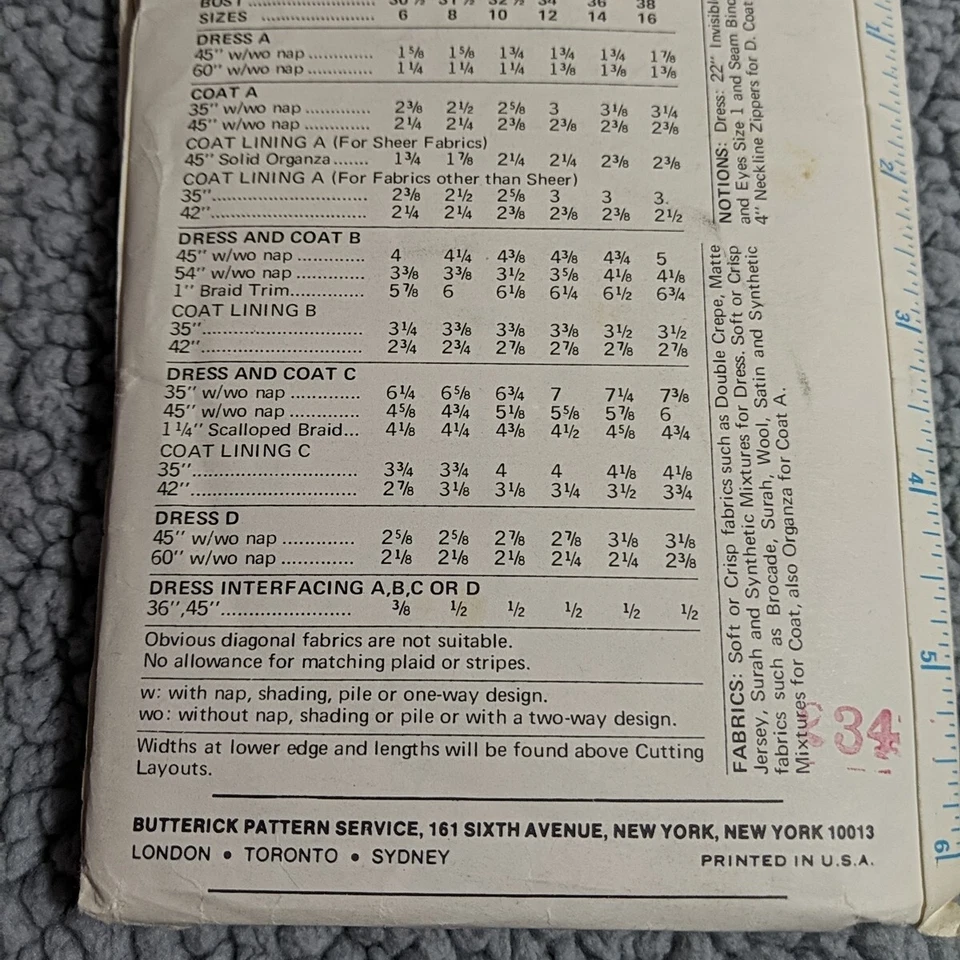 Butterick 6007 Size 12 Jacket and Dress Vintage clothing pattern - Image 4 of 4