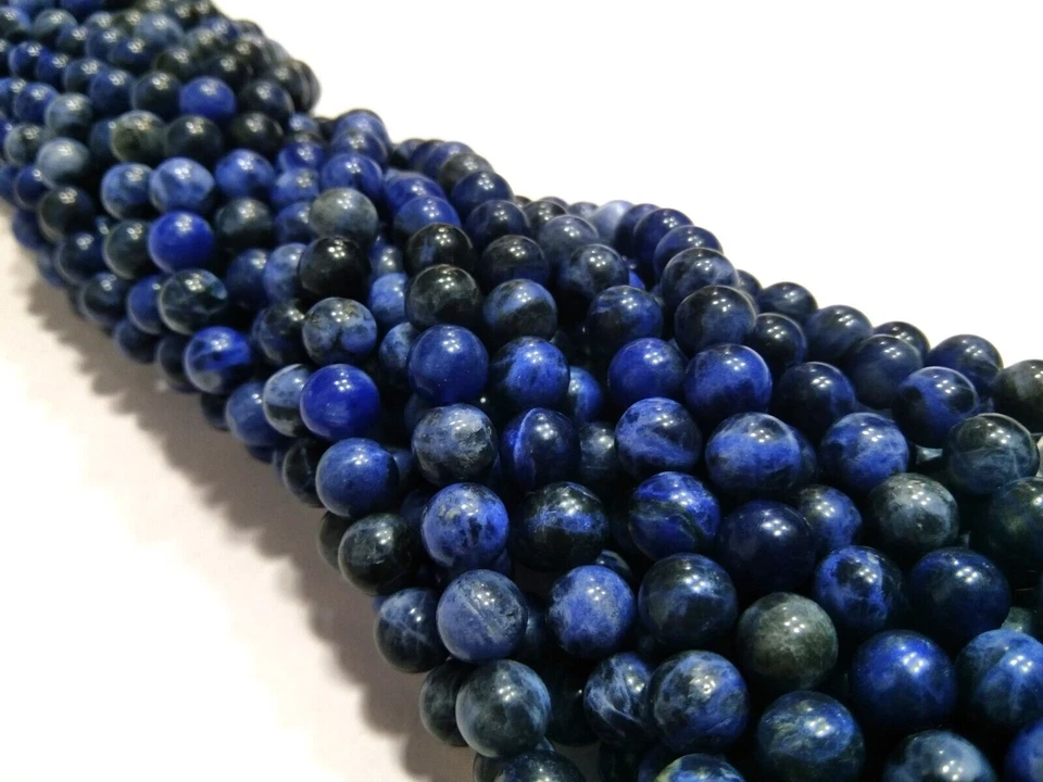 Sodalita Redonda 8mm Bola Suave Piedras Preciosas Sueltas Cuentas Lisas 1 Hilo 14" Pulgadas Foto 4 de 4