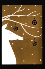 Hallmark Art Deco Style Metallic Gold Deer Snowflakes Christmas Greeting Card