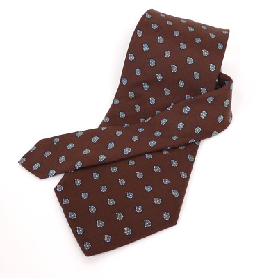 Christopher Hayes Vtg Silk Classic Necktie Brown Blue Paisley All Over Print