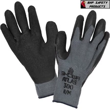 SHOWA ATLAS FIT 300BL NATURAL RUBBER PALM COATED WORK GLOVES BLACK (12 PAIRS)
