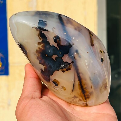 575g Dendritic Chalcedony Quartz Agate Crystal Palm Rock Natural Landscape Stone
