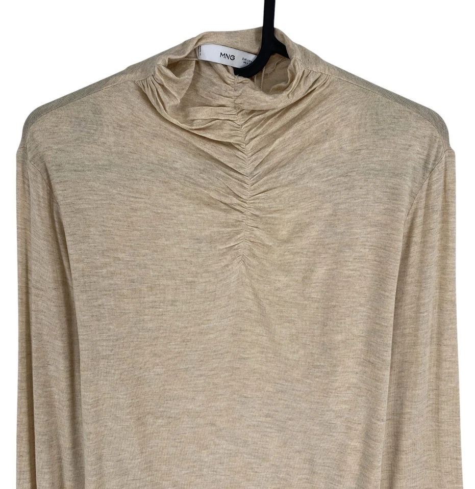 Mango MNG Women Beige High Neck Long Sleeves T Shirt Blouse Size XL - Image 2 of 4