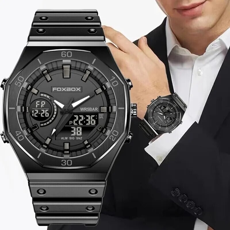 Montre militaire de luxe noire pour homme au style chronographe élégant